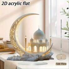 1pc 2D Flat Moon Decor, Acrylic Home/Office Desk Ornament, Holiday Gift - Multicolor - View 13
