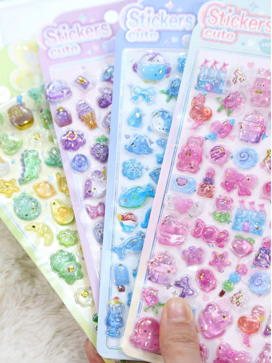 3D Embossed Cartoon Animal Crystal Stickers, Suitable For DIY Phone Case Decoration, Or As Cute And Fun Decorative Stickers To Stick On Water Bottles, Toys, Refrigerators, Phones, And Other Items - Multicolor - View 1