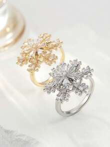 1 pieza Anillo de mujer con cúbico de zirconia giratorio con diseño de copo de nieve, anillo abierto delicado adecuado para uso diario - Anillo abierto - Ver 7