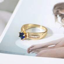 1枚金色圆形蓝色立方氧化锆和长方形氧化锆戒指，日常派对饰品 - 藍鋯石戒指 - 查看 10