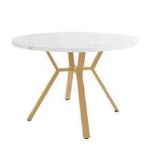 Dining Table And Chair Set (5 Pieces Total), Round Marble Dining Table. Gold Metal Table Legs + 4 Optional Multicoloured Velvet Chairs. - Green - View 4