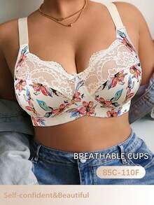 Plus Size Women Fashion Wireless Padded Bra - Apricot - View 3