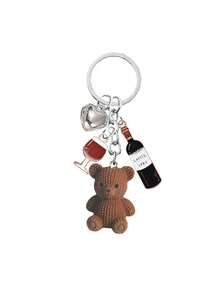 1 Stück süßer Teddybär Schlüsselanhänger Anhänger, gestrickter Teddybär-förmig mit Weinflasche, Weinglas und Herz Dekor, Mini Harz Material, geeignet als modisches Accessoire für Frauen, Haustürschlüssel, Taschendekoration, Kopfhörer Anhänger, Handyhülle Anhänger, Auto Schlüsselanhänger, ideal als Geschenk zu Feiertagen und Geburtstagen - Verschiedenfarbig - Übersicht 11