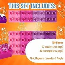 Easy Grip Building Blocks Set Educational Construction Toy for Cognitive Development Compatible with Major Brands 108 Pieces Multicolor - 07-Colores de niña - Ver 1