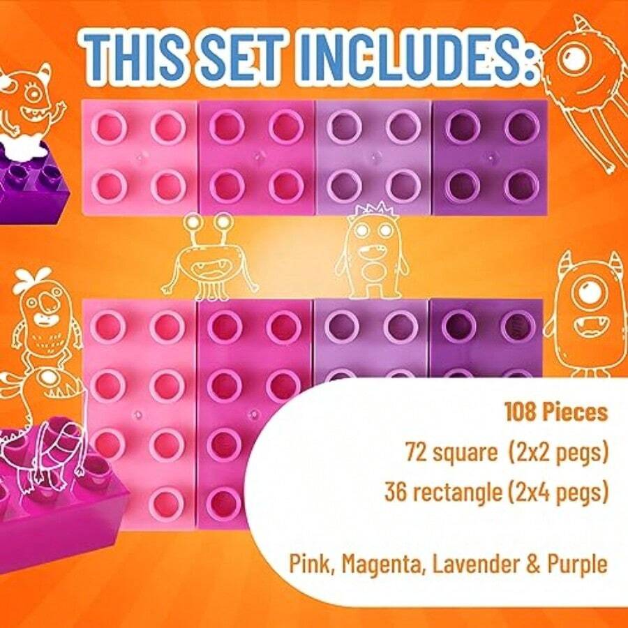 Easy Grip Building Blocks Set Educational Construction Toy for Cognitive Development Compatible with Major Brands 108 Pieces Multicolor - 07-Colores de niña - Ver 1