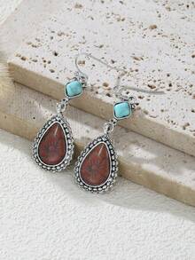 一对复古仿绿松石耳环，波西米亚风格耳环，女士耳环，生日周年纪念礼物，优雅朋友礼物 - 彩色 - 查看 8