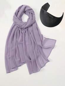 1 Set Of Combined Chiffon Scarf + Fixed Hairband, Women's Muslim Multi-Functional Headscarf, Forehead Hair Fixing Hairband, Versatile Two Pieces Set And Festive Gift - Scarf and Headband Combination - View 22