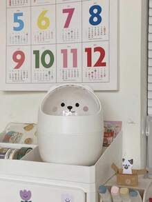 1pc Mini Cute Desktop Trash Can With Lid, Bedroom Bedside Office Paper Basket Small Garbage Bin - Two White - View 6