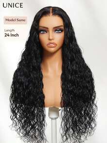 UNice 13x4 Pre-Everything™ Wet And Wavy 2-In-1 Straight To Water Wave Human Hair Wig With Invisi Drawstring Put On And Go Glueless Wig Pre Plucked Pre Cut Bleached Knots Lace Front Wig No Glue Needed Ready To Go Human Hair Wig 150% Density - SNatural - 查看 5