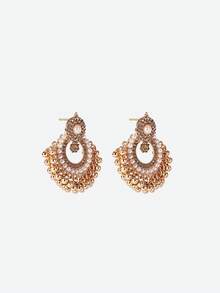 Opalesca 1pair Of Luxurious Exaggerated Vintage Bohemian Style Hollow Out Rhinestone Earrings, Perfect For Party, Women's Fashion Accessory - Gold - View 4