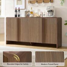 63" Fluted Sideboard Buffet Cabinet With Storage, Modern Credenza Console With 4 Doors And Adjustable Shelves, Wood Cabinet For Kitchen, Living Room Or Hallway - 棕色 - 查看 5