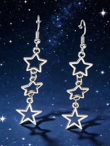 Pendientes largos con diseño de estrella - Plateado - Ver 7
