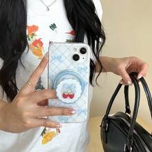 蓝白格子蝴蝶结草莓磁吸伸缩气囊MagSafe磁吸手机支架，桌面支架，少女风 - 彩色 - 查看 2