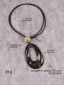 1件波西米亚风长项链，时尚百搭深绿色树脂圆盘串珠吊坠项链，情侣礼物，音乐节送给男友/女友的礼物 - 黑色臘繩 - 查看 11