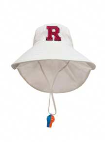 1 pieza Sombrero de chal con bordado de letras A-Z 26, gorra con bordado de letras, sombrero de sol de ala ancha y malla transpirable, silbato, color aleatorio - 1PC - Ver 3