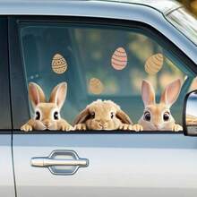 1pc Cute Easter Cartoon Egg Rabbit Car Window Sticker, Removable Window Decal - 1PC - View 1