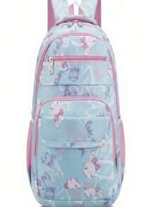 Girls' School Backpack, Reinforced Polyester Youth Bag - YT-9632 Blue With Heart - View 1
