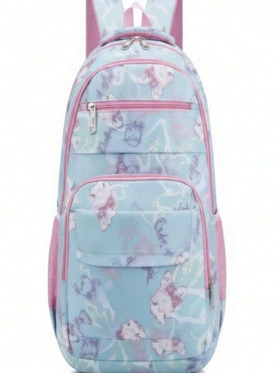 Girls' School Backpack, Reinforced Polyester Youth Bag - YT-9632 Blue With Heart - View 1