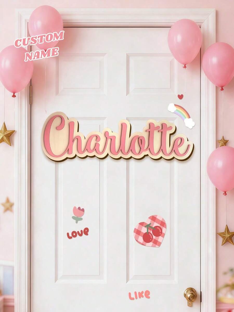 Customized Double-Layer Wooden Name Plate, Can Be Personalized With Name Or Letter Logo, Suitable For Children's Room And Bedroom. Also Can Be Used As Home Wall Decor, Party Decor Or Children's Room Decor. This Is A Fashionable, Minimalist, Unique Personalized Gift, Ideal For DIY Custom Birthday Gift, Back To School Gift, Housewarming Gift, Party Gift, Christmas Gift And Children's Gift.,Party Favors For Kids, Custom Party Favors - Multicolor - View 1