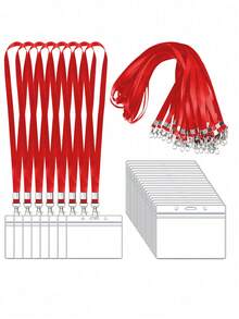 1/10/12个透明塑料横式姓名牌证件套，配30条黑色扁平挂绳和旋转挂钩 - 彩色 - 查看 12