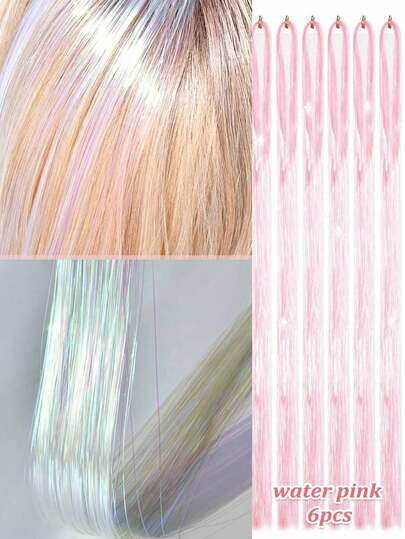 48-Inch Holographic Glowing Hair Accessories Set, Shiny Silver Professional Heat-Resistant Silk Wig, Girls Hair Decor, Party Hairstyle, Girls Gift (12pcs/6pcs)