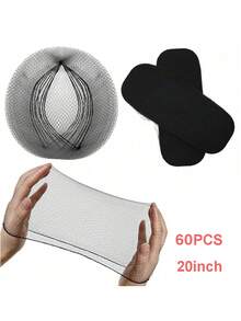 20 piezas/Paquete Redecillas de cabello elásticas e invisibles de color negro, de 20 pulgadas, adecuadas para el servicio de alimentos, moños de ballet, dormir, mujeres y pelucas (Negro) - Negro - Ver 17