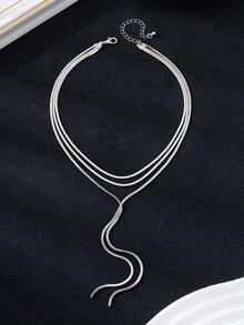 一套时尚奢华优雅多层金色蛇骨链Y字项链，适合女性日常、派对、各种场合佩戴，是馈赠佳品。 - 銀色 - 查看 6