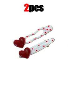 8/4/2pcs Polka Dot & Heart Shaped Hair Clips, Cute 3D Heart Hair Clips, Minimalist Side Bangs Hair Clips, Hollow Design, Women Hair Accessories, Claw Clips, Hair Barrettes - Multicolor - View 7