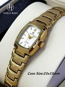Pablo Raez 1pc 18K Gold Ladies Watch Golden Jewelry Women Dress Wristwatches Luxury Stainless Steel Original Charming Metal Steel Bracelet - one-size - View 3