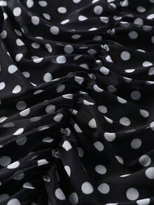 女士波点撞色优雅休闲派对连衣裙，适合度假和约会，黑色 - 黑色 - 查看 9