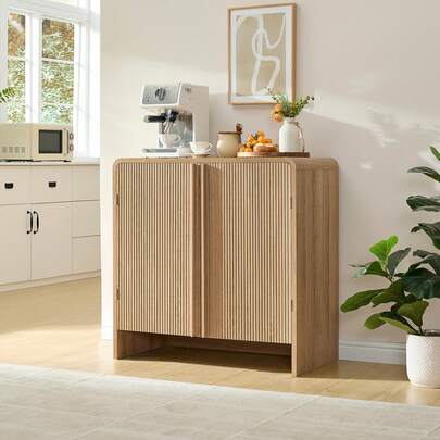 Fluted Buffet Cabinet With Storage, Modern Sideboard Cabinet With 2 Doors And Adjustable Shelf, Console Table Credenza For Living Room, Dining Room And Entryway