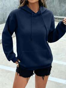 Speed mate [Primavera] Sudadera con capucha para mujer con bolsillo canguro - Pullover suelto y ligero adecuado para primavera y otoño - Azul Marino - Ver 2