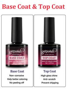 两件套底油和快干亮油指甲油套装，持久亮泽，LED灯可卸除，DIY美甲设计，女士礼物 - 無色 - 查看 3