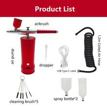 Portable Rechargeable Airbrush Kit, Multi-Purpose Airbrush Set For Makeup, Nail Art, Model Painting & Cake Decorating - Red - View 4