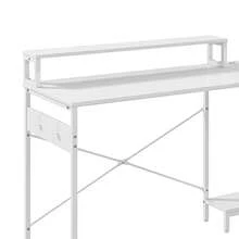 BALCONERA Vintage Brown Corner Desk 130x100x75cm | 4-Tier DIY Storage Shelf + 2 USB & Power Outlets | Home Office & Study - White - View 8