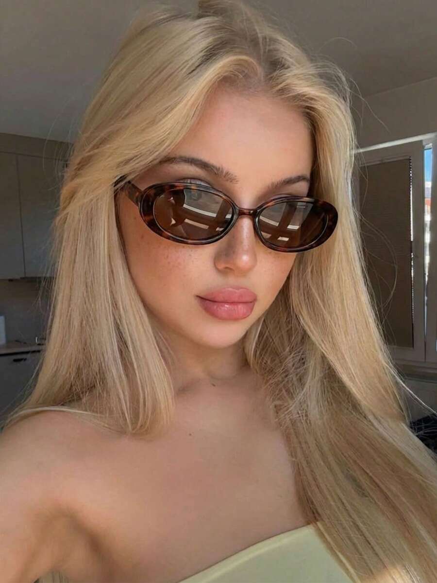 1 Pair Women's Leopard Print Oval PC Small Frame Full Frame Personalized Daily Wear Vacation Fashion Fashion Glasses - Leopard Print - View 1