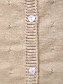 Girls' Solid Color Knit Cardigan, Elegant Hollow Pattern Design, Versatile For Home, Outings Or Eid Al-Adha Gift - Khaki - View 4
