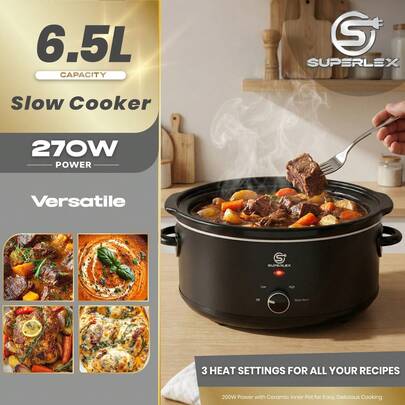 SUPERLEX 180W Electric Skillet, Multi-Function Cooking Pot, Electric Hot Pot, And Rice Cooker With Non-Stick Coating For Easier Cleaning; Multi-Function Slow Cooker With Four-Speed Speed Adjustment, Pizza Cooker, And Adjustable Temperature; Suitable For Home Kitchens, Stew Pots And Slow Cookers Can Easily Cook Corn Soup, Mixed Stews, Beef Broth And Pork Rib Soup, Health Porridge, And Dessert Soup