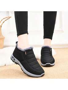 FZY Thick-Soled, Padded, Thick Snow Boots For Women - Waterproof, Anti-Slip, Warm Shoes / Casual Sports Shoes - Side Zipper, Lightweight One-Piece Boot, Women's Loafers, Elegant And Fashionable Low-Top Ankle Boots - Durable Hiking And Trekking Shoes / Valentine's Day Gift For Girlfriend. Black Leather Loafers, Versatile And Practical Commuting Shoes. - 黑色 - 查看 5