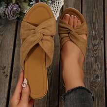 Walking Friendly Platform Sandals Women's Sandals Summer Bow-Knot Flats Wear-Resistant Beach Travel Slippers Shoes Wedges Heels Summer Outdoor Beach Travel - 卡其色 - 查看 3