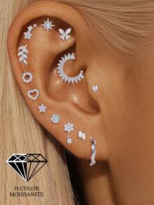 EleRunis 1颗0.1克拉莫桑石钻石，925纯银星形心形不规则18K镀金平底耳钉，耳骨/耳廓穿孔饰品，适合日常佩戴，婚礼、派对、订婚、周年纪念、情人节等场合。 - 銀色 - 查看 12