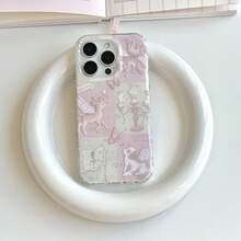 1pc Pink & White Plaid Deer & Dog Candle Book Pattern Phone Case - Compatible With Apple 17 Air 16 15 14 13 12 11 Pro Max Plus, Cute Princess Style Phone Case Suitable For Women, Ideal Gift For Female Friends - Baby Pink - View 2