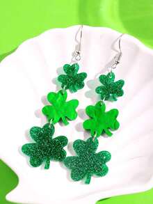 一对圣帕特里克节创意趣味独特精致可爱卡通亚克力几何四叶草啤酒吊坠耳环，适合女士日常穿搭、节日派对饰品 - 彩色 - 查看 12
