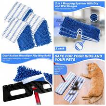 Mop Refill Heads Compatible With O Cedar Dual-Action Flip Mop,Microfiber Replacement Mop Heads For Dry/Wet Use,Washable& Reusable For All Floor Cleaning(3 Pack) - mặc định - Xem 2