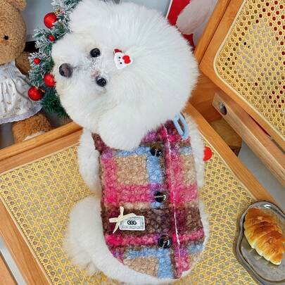 Warm Pet Cardigan, Adorable Pet Sweater With Cozy Plaid Design, Cute Outfit For Small Cats And Dogs