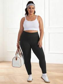 Plus Size High Waist Lift Butt Leggings With Pockets For Women Stretchy Yoga Pants Tummy Control High Elasticity Workout Leggings Suitable For Exercise, Cycling, Fitness Enthusiasts Spring - Black - View 4