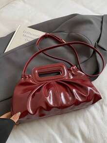 休闲新款时尚褶皱云朵光泽手提包，多功能单肩包，托特包，别致时尚的女士新款设计 - 紅色 - 查看 3