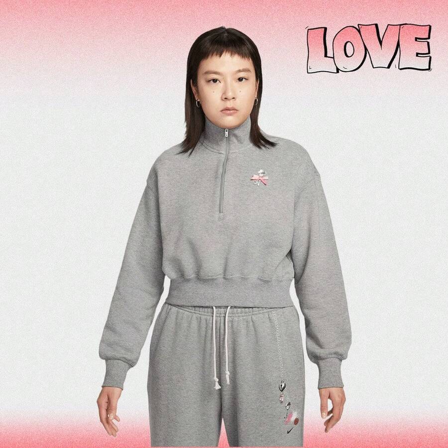 Nike 女士 AS W NSW KTMH FLC QZ CROP GCEL 针织卫衣 IQ3940-063 - 灰色 - 查看 1