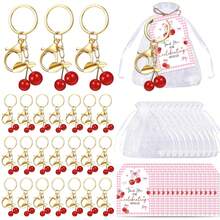 30pcs(10sets),60pcs(20sets) Cherry Keychain Party Favors,Including Cherry Keychain, Thank You Cards Ang Organza Tags, Cherry On Top Party Decorations Cherries Keyring Red Fruit Gifts For Birthday Baptism Wedding Guests - Multicolor - View 6