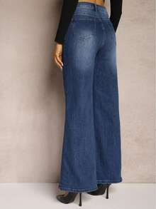 Casual Straight Leg Wide Leg Zipper Button Denim Jeans, Versatile Daily Wear, Suitable For Holidays And All Seasons - Medium Wash - View 5